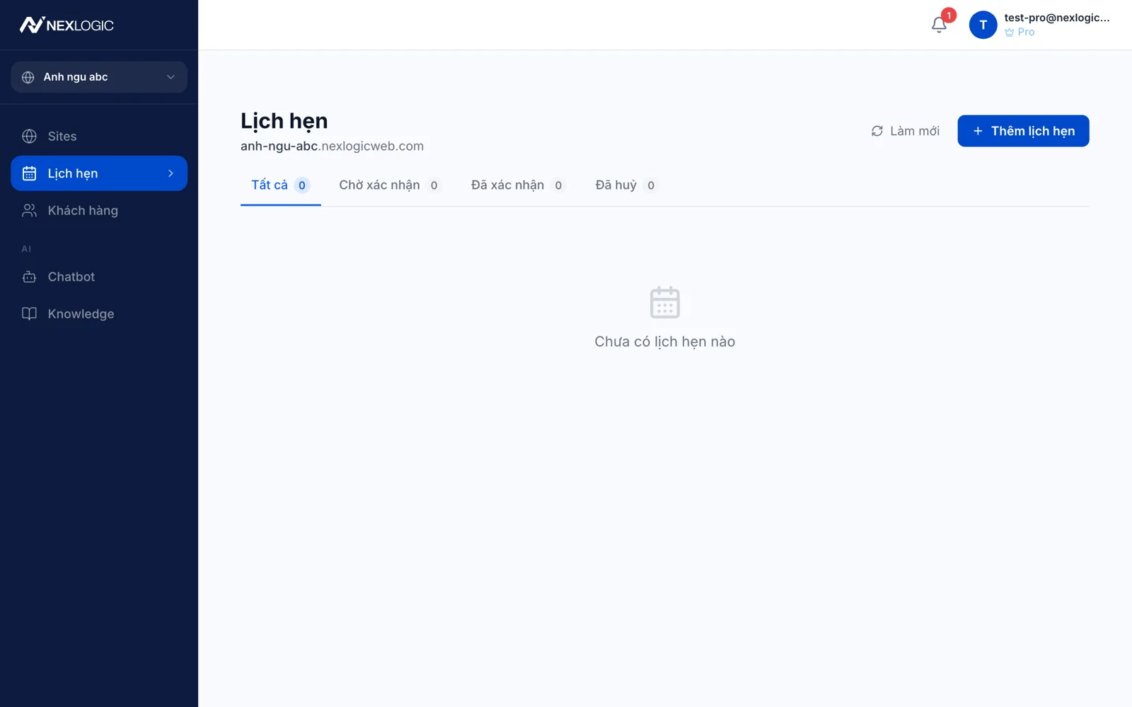 Dashboard quản lý lịch hẹn