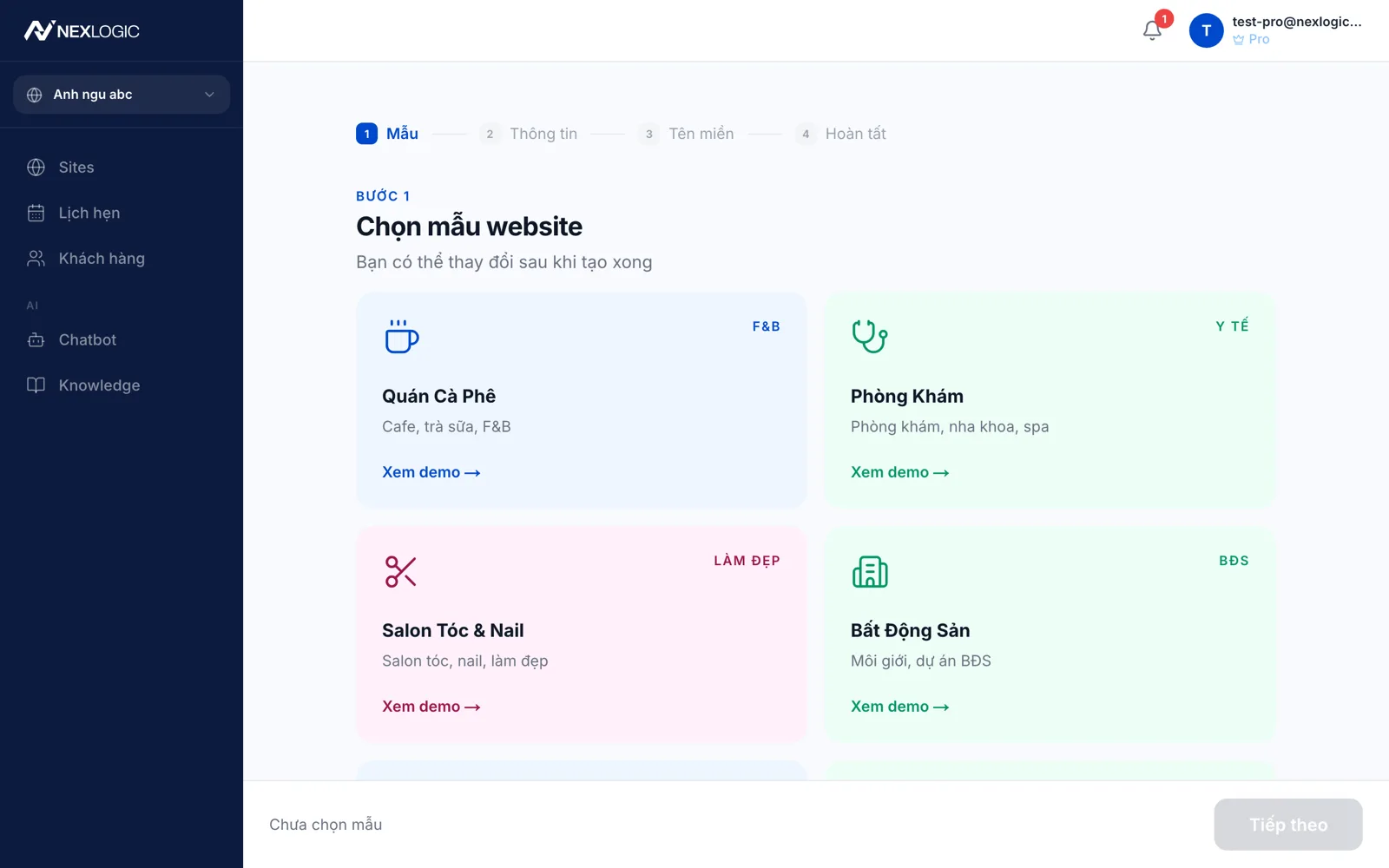 Chọn mẫu website theo ngành